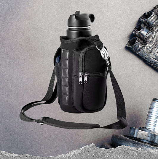 Strong Magnetic Gym Water Bottle Carrier with Phone Pocket & Shoulder Strap