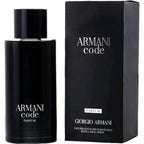 Armani Code parfum bottle and packaging on a white background